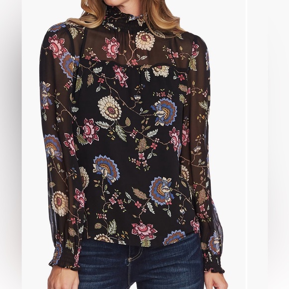 Vince Camuto Windsor Floral Chiffon Blouse Size M - Picture 1 of 9